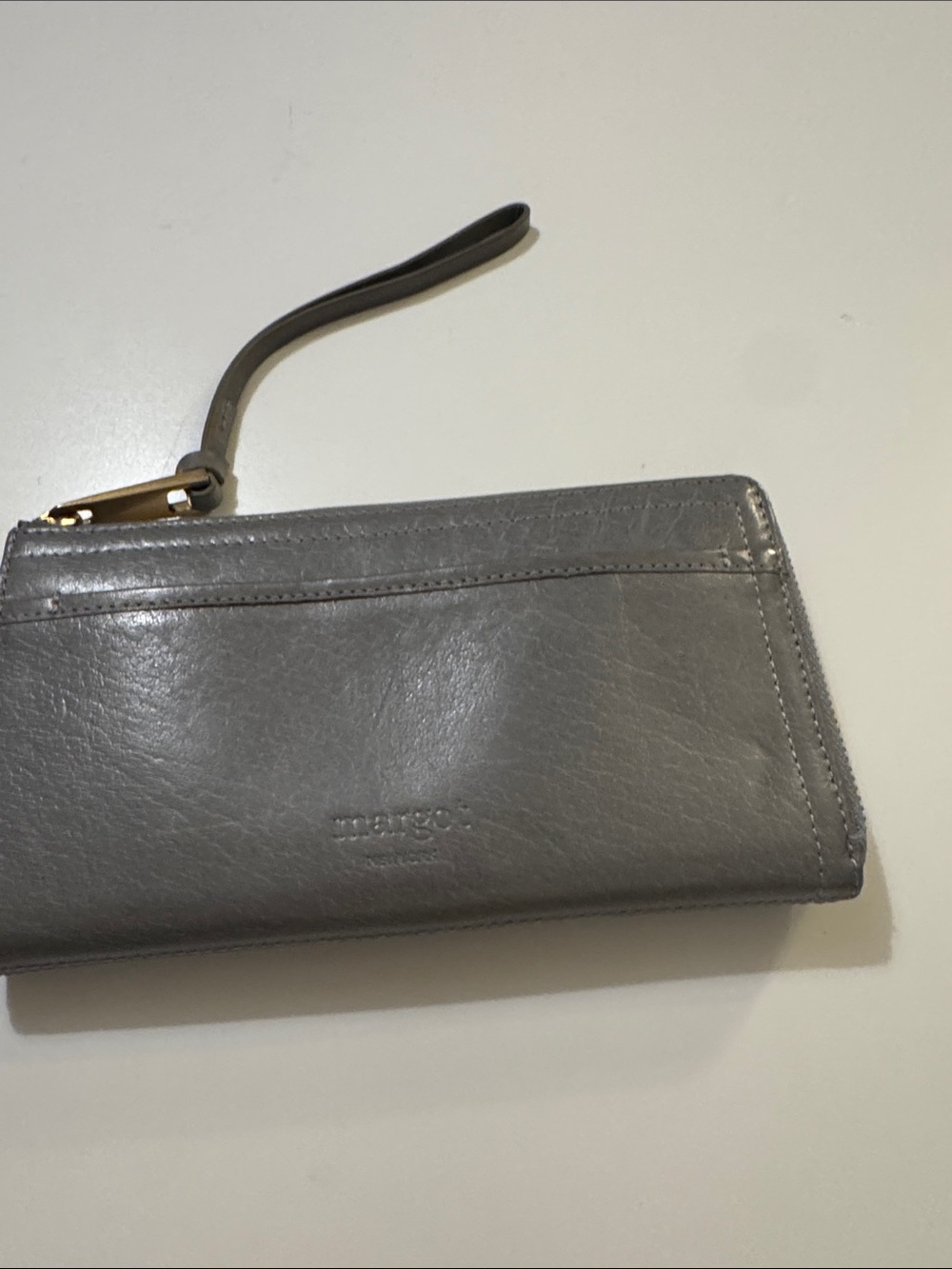 Gray Leather Margot New York Anthropologie Gabby Zip Around Wallet Wristlet EUC